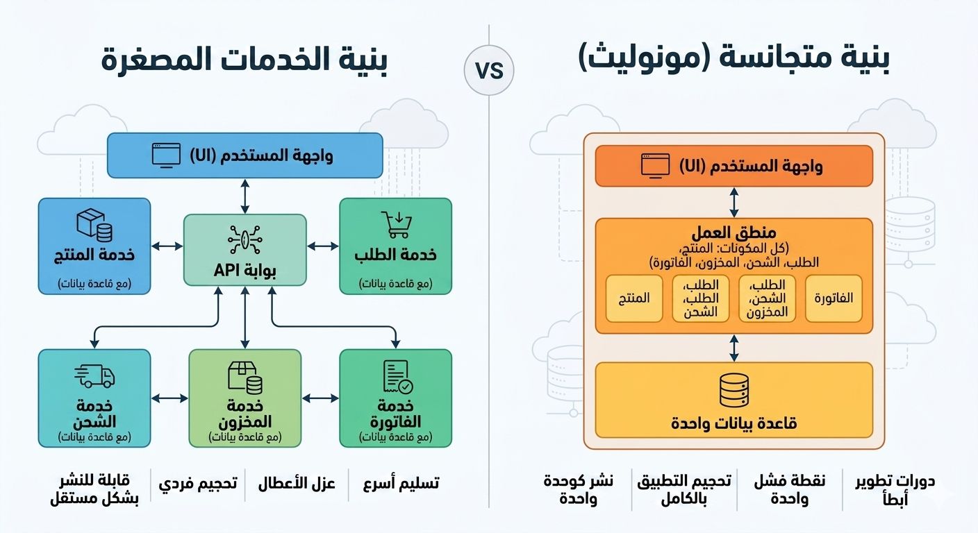 الفرق بين Monolithic و Microservices ولماذا الشركات تتحول للنظام الثاني
